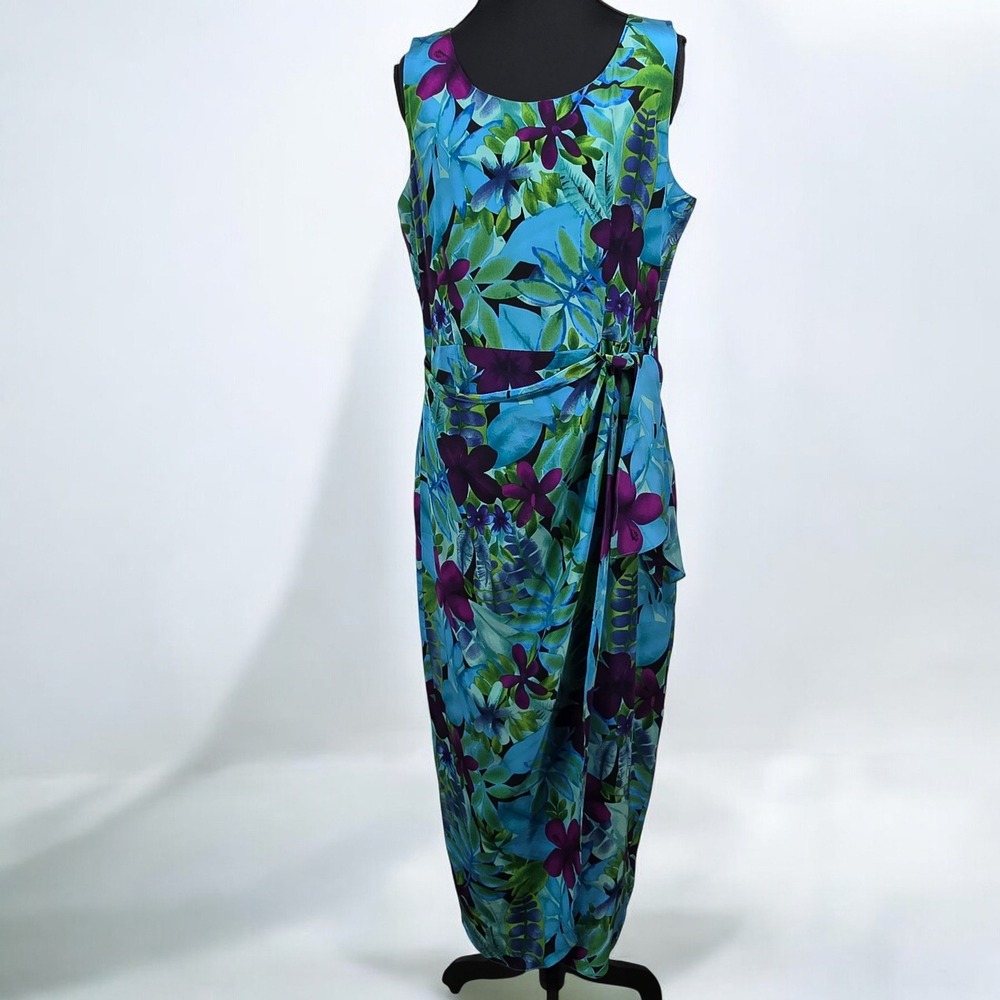 Spencer Jeremy 100% Silk Midi Dress Floral Print Sleeveless‎ Blue Purple Size 10